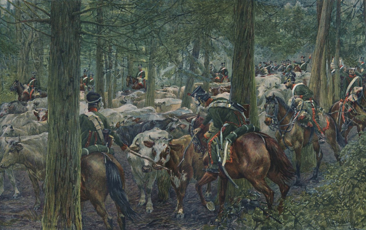 Żołnierze Marbots żerują w odwrocie, 1896 autorstwa Unbekannt