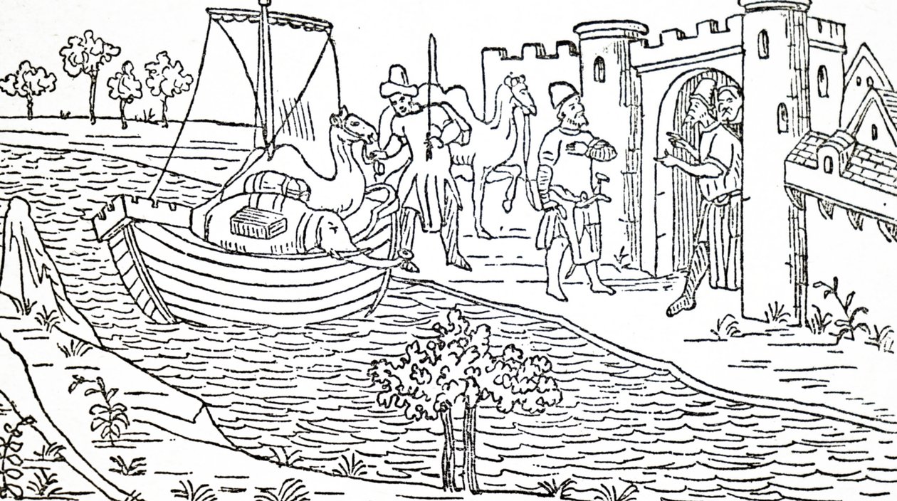 Marco Polo i jego wujkowie przybywają do Ormuz. autorstwa Unbekannt