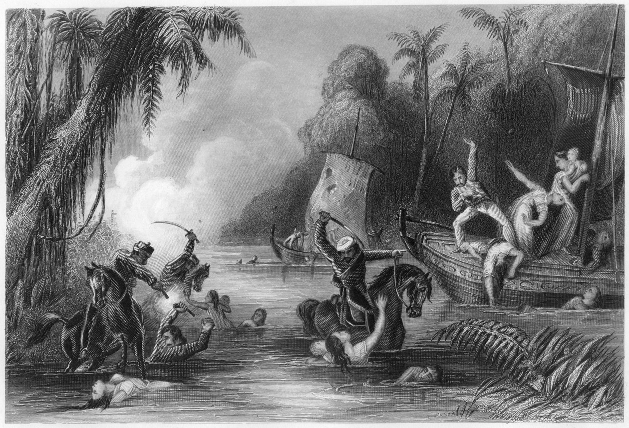 Masakra w łodziach u wybrzeży Cawnpore, 1857, c1860 autorstwa Unbekannt