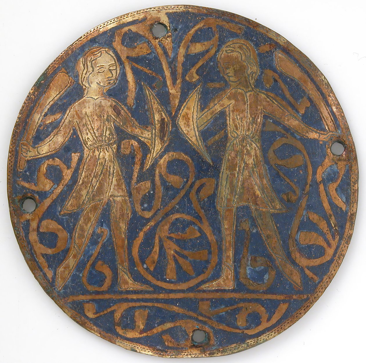 Medalion z Dwóm Młodym Wojownikiem z Falchionami i Puklerzami, francuski, ca. 1240-60. autorstwa Unbekannt