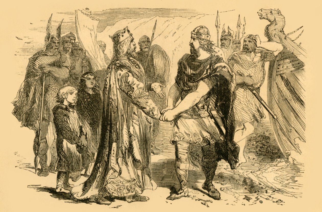 Spotkanie Edmunda Ironside i Canute, na wyspie Alney, w Severn, c1890. autorstwa Unbekannt