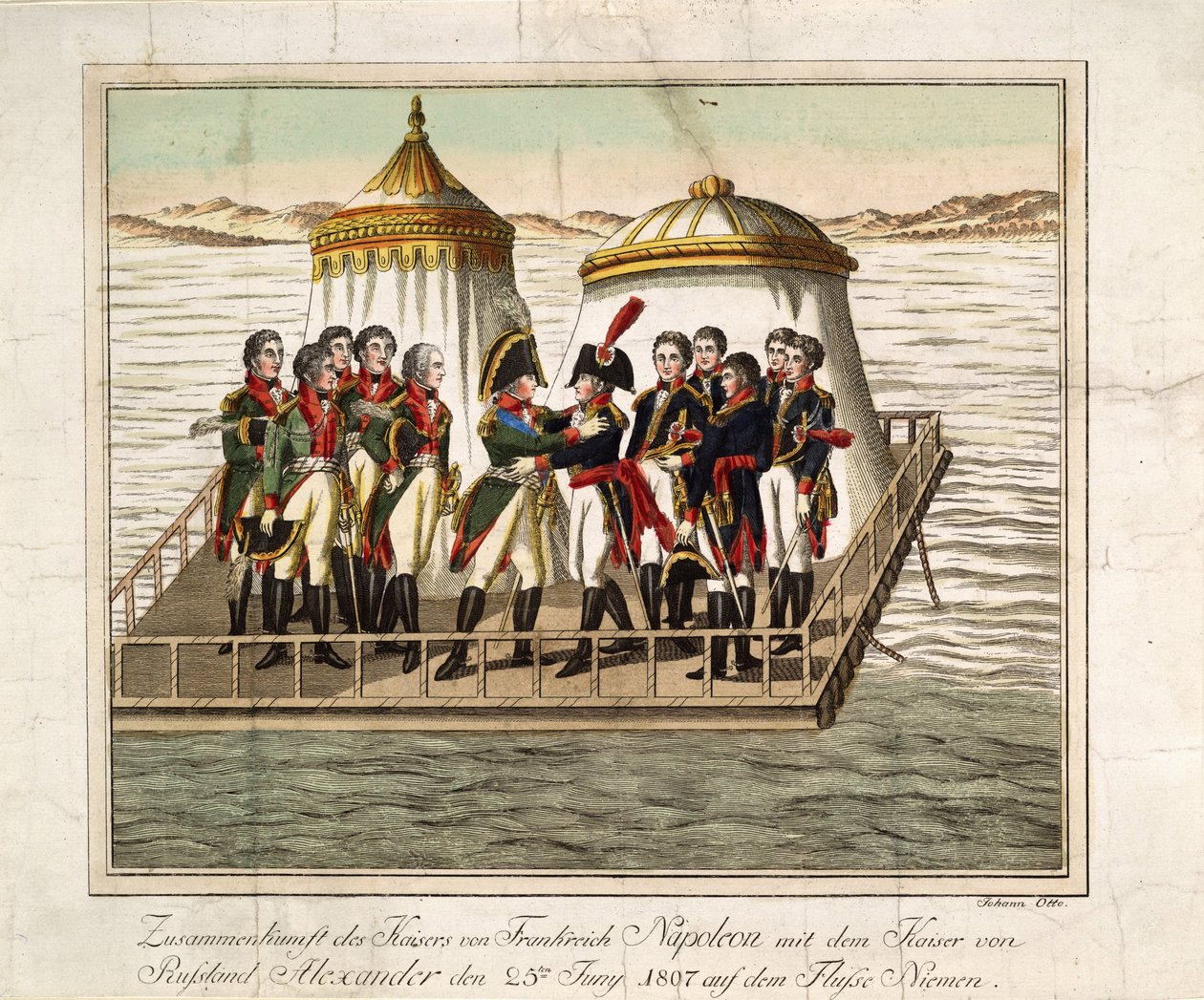 Spotkanie cesarzy Aleksandra I z Rosji i Napoleona I z Francji nad Niemnem koło Tilsit, 1807 autorstwa Unbekannt