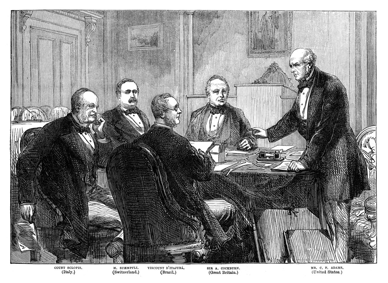Spotkanie Arbitrów w sprawie roszczeń Alabamy w Genewie, 1871, koniec XIX wieku autorstwa Unbekannt