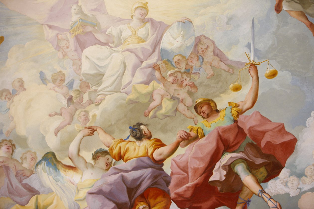 Fresk z biblioteki opactwa Melk: sprawiedliwość autorstwa Paula Trogera 1732, Melk, Austria autorstwa Unbekannt