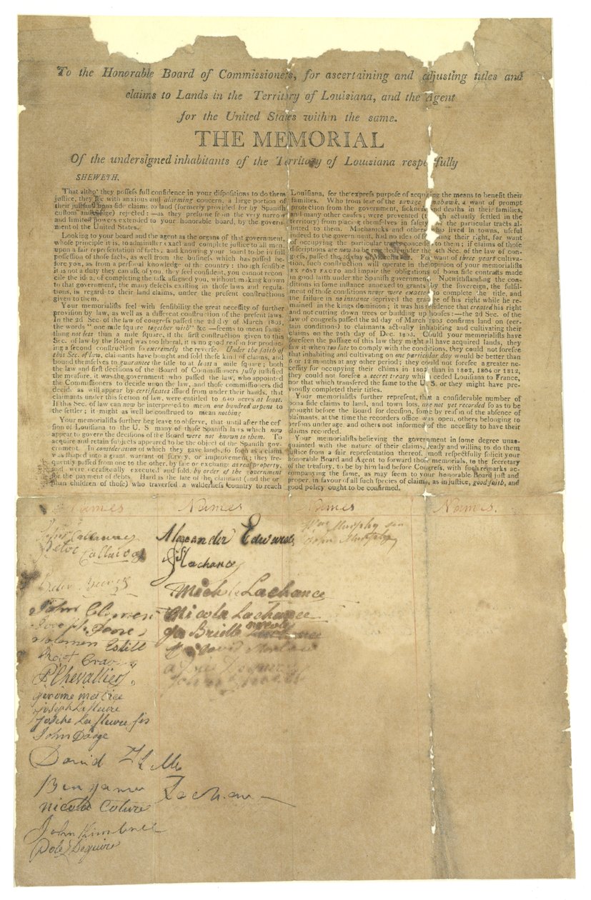 Memoriał dla Honorowej Rady Komisarzy za dostosowanie roszczeń do ziemi na terytorium Luizjany, 1803-1815 autorstwa Unbekannt