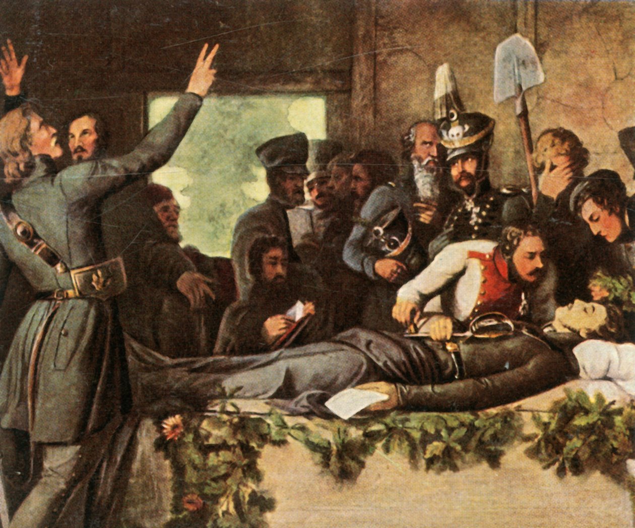 Mężczyźni z Wolnego Korpusu Lützow z ciałem Körnera, 26 sierpnia 1813, 1936. autorstwa Unbekannt