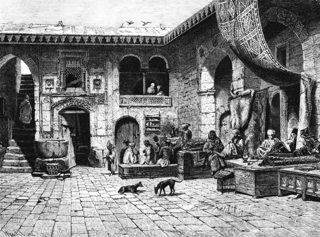 Kupcy dywanów do chaty Khan El-Country, 1880 autorstwa Unbekannt