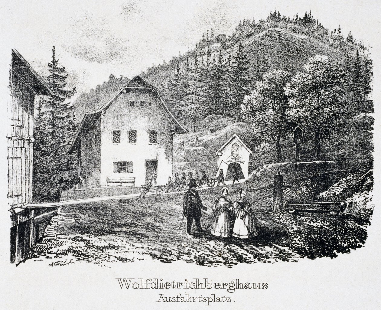 Kopalnia soli: Budynek Wolfdietrich i wyjście z kopalni, w Durrnberg, Austria autorstwa Unbekannt