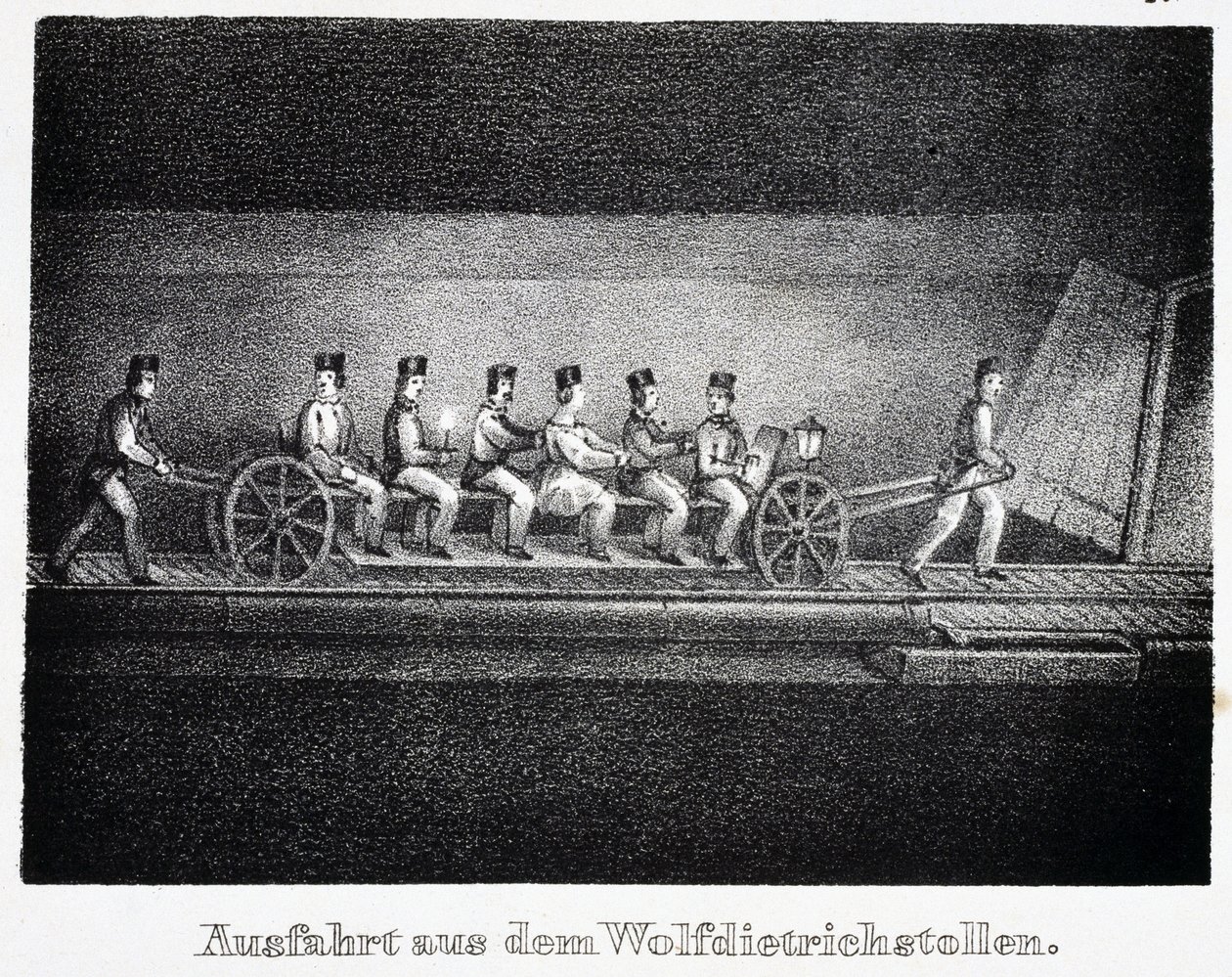Kopalnia soli: transport w tunelu Wolfdietrich, w Durrnberg, Austria autorstwa Unbekannt