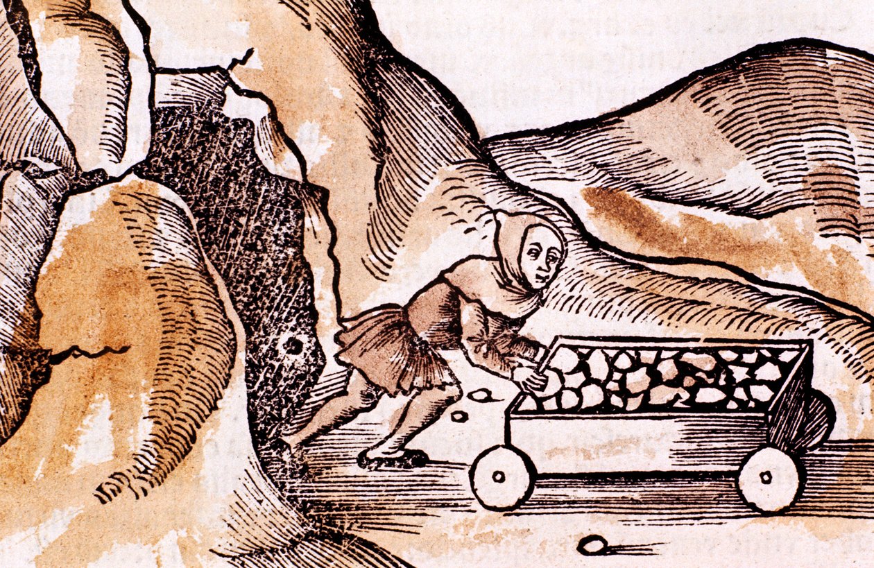 Górnik pchający wózek z wejścia do kopalni, 1508 autorstwa Unbekannt