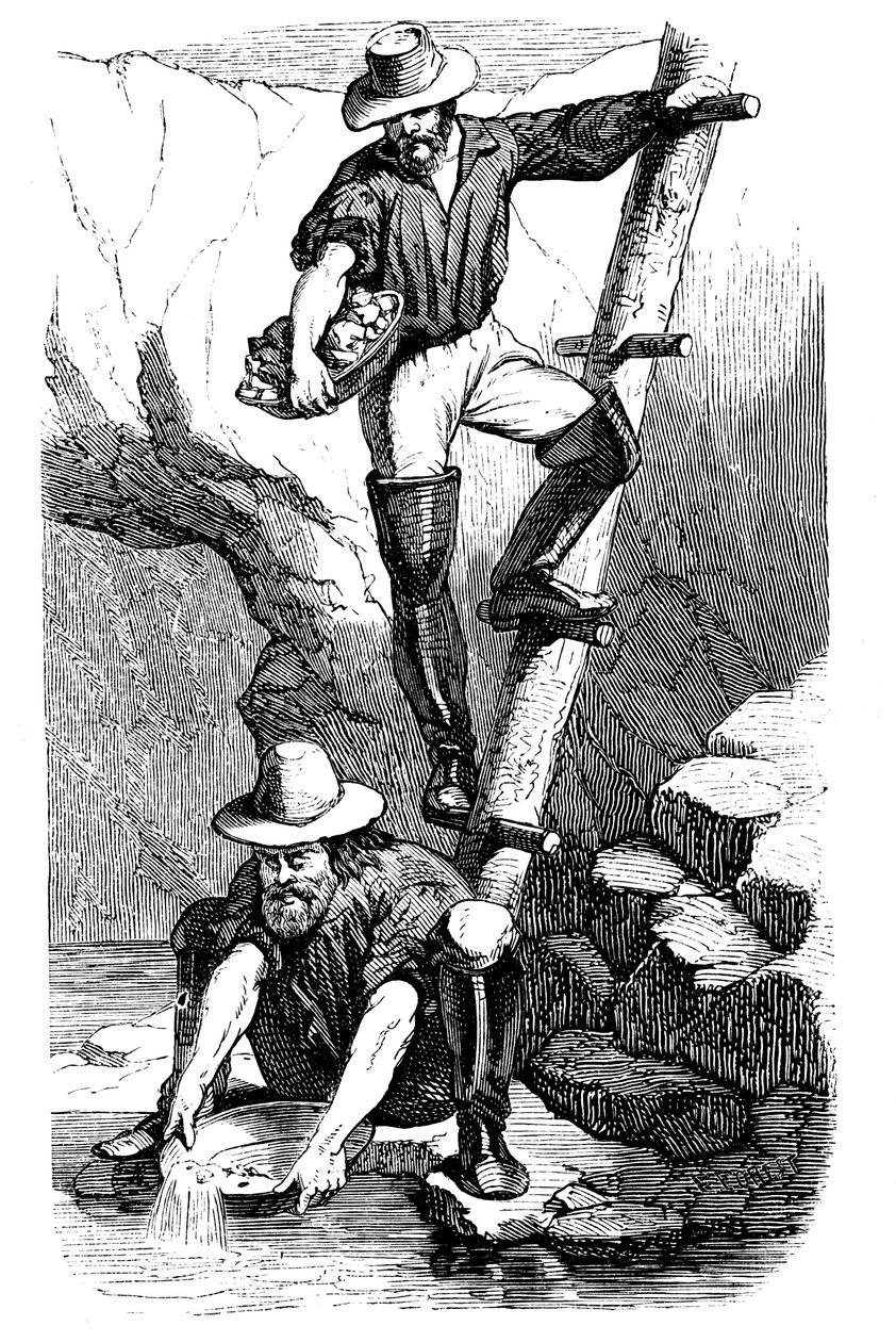 Górnicy szukający złota podczas kalifornijskiej gorączki złota, 1849 autorstwa Unbekannt