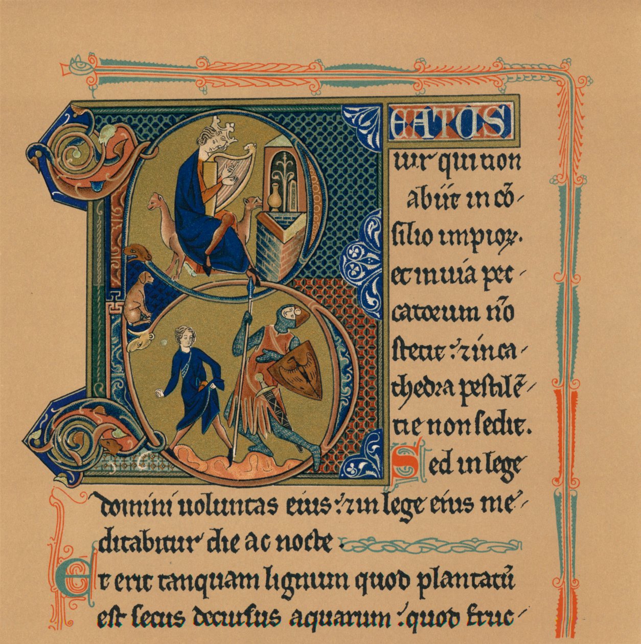 Miniaturowy inicjał i fragment strony z psałterza, XIII wiek, 1901 autorstwa Unbekannt