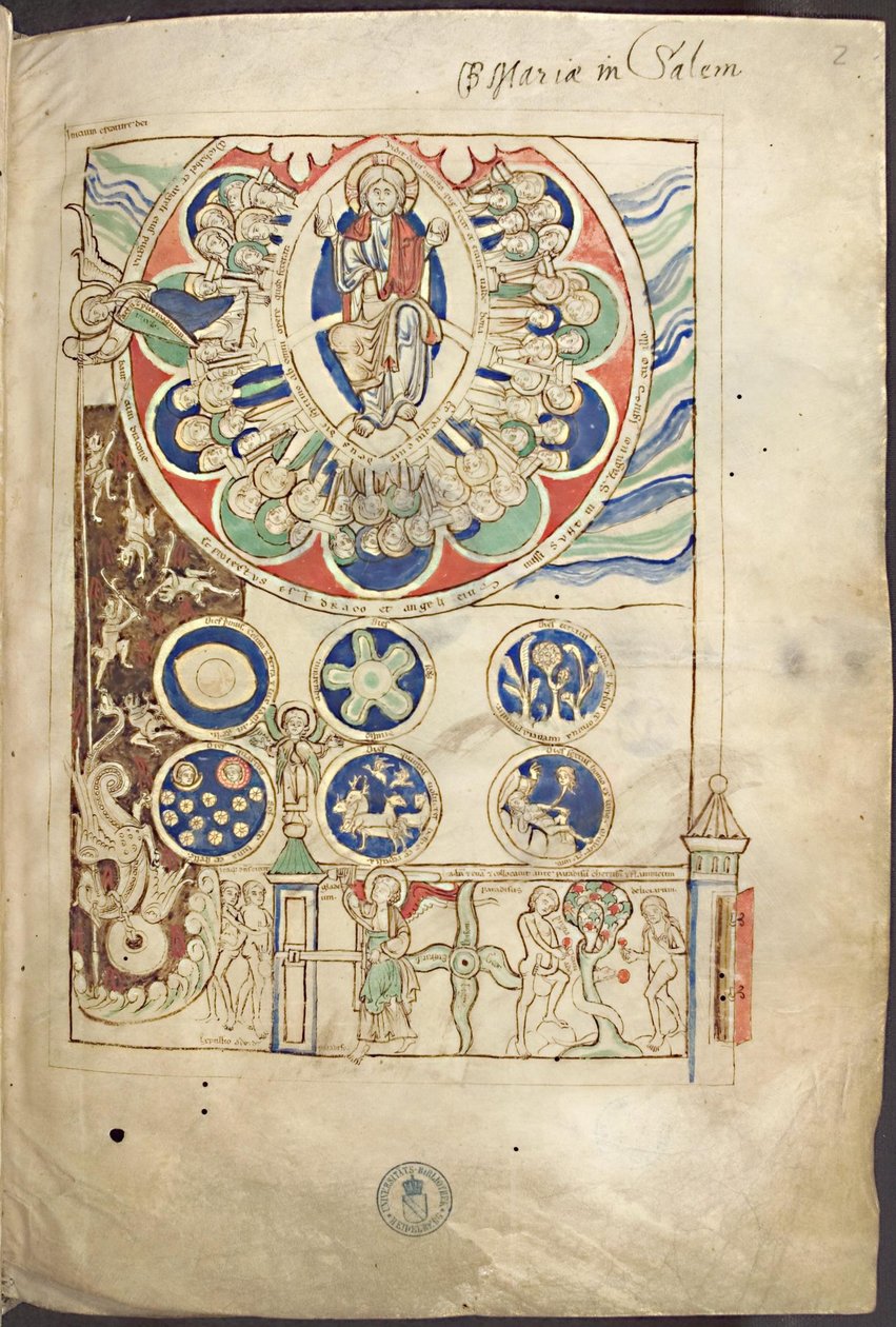 Miniatura Początek stworzenia Boga z Liber Scivias przez Hildegardę z Bingen, ok. 1220 autorstwa Unbekannt
