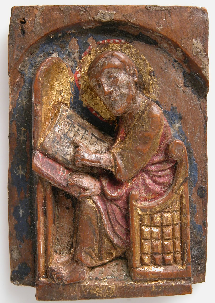 Miniaturowa płaskorzeźba świętego Łukasza przy jego stole do pisania, 1200-1225. autorstwa Unbekannt