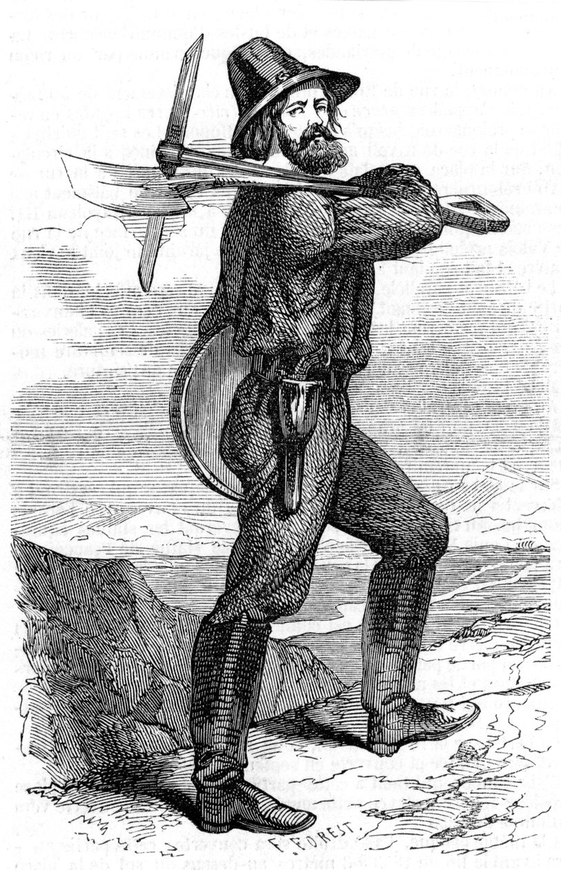 Poszukiwacz górniczy na kalifornijskich polach złota, 1853 autorstwa Unbekannt