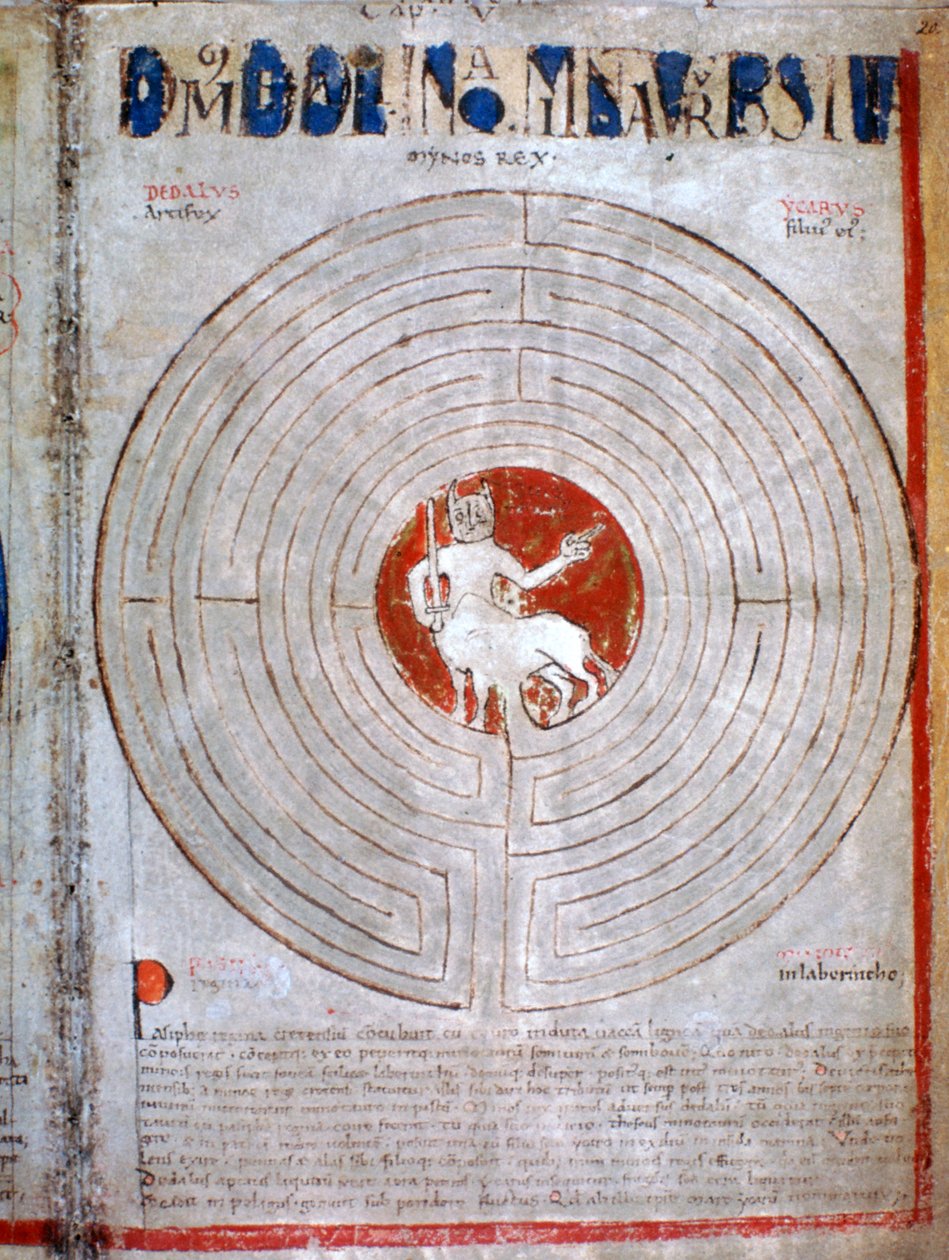 Minotaur w labiryncie, karta z Liber Floridus, XII wiek autorstwa Unbekannt