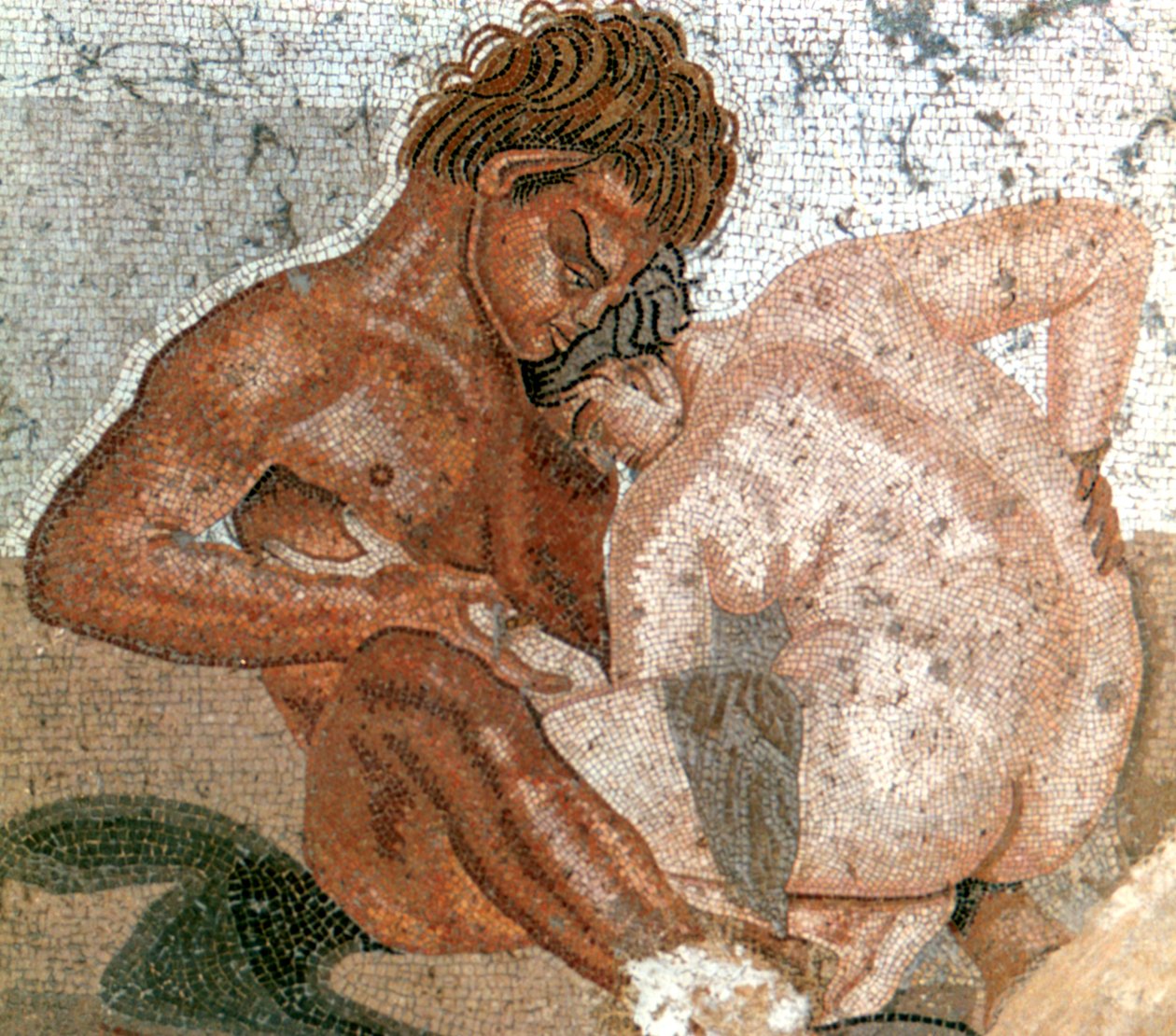 Mozaika satyra i nimfy, Dom Fauna, Pompeje, Włochy autorstwa Unbekannt