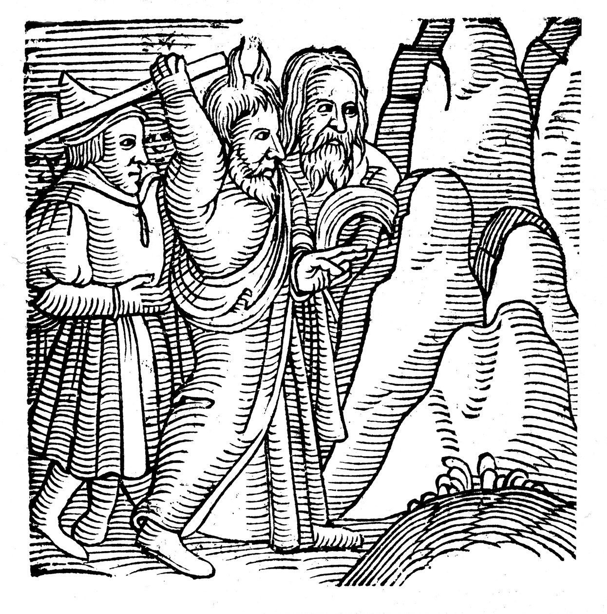 Mojżesz uderza w skałę na pustkowiu i wydobywa wodę, 1557 autorstwa Unbekannt