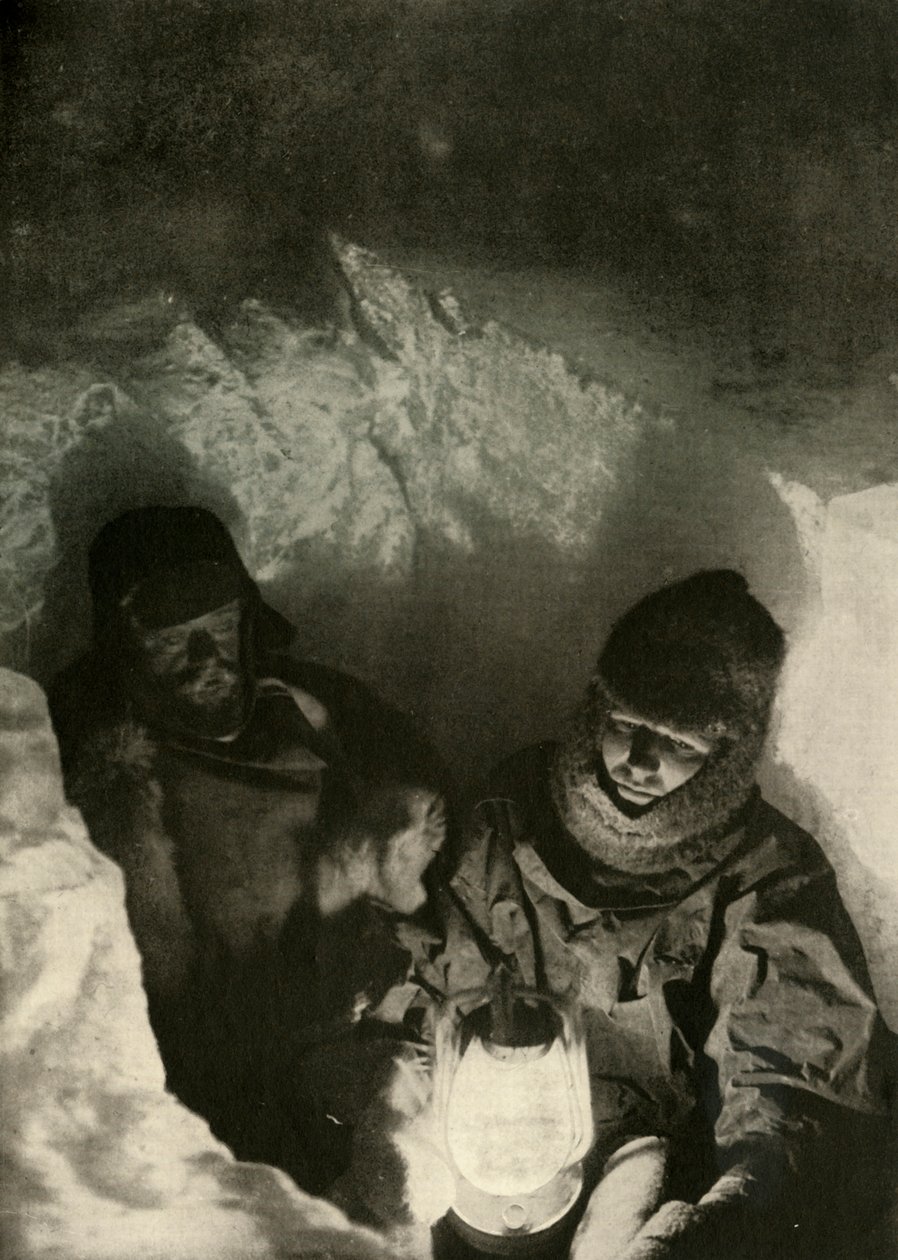 Murray i Priestley schodzą szybem wykopanym w Green Lake, c1908, 1909 autorstwa Unbekannt