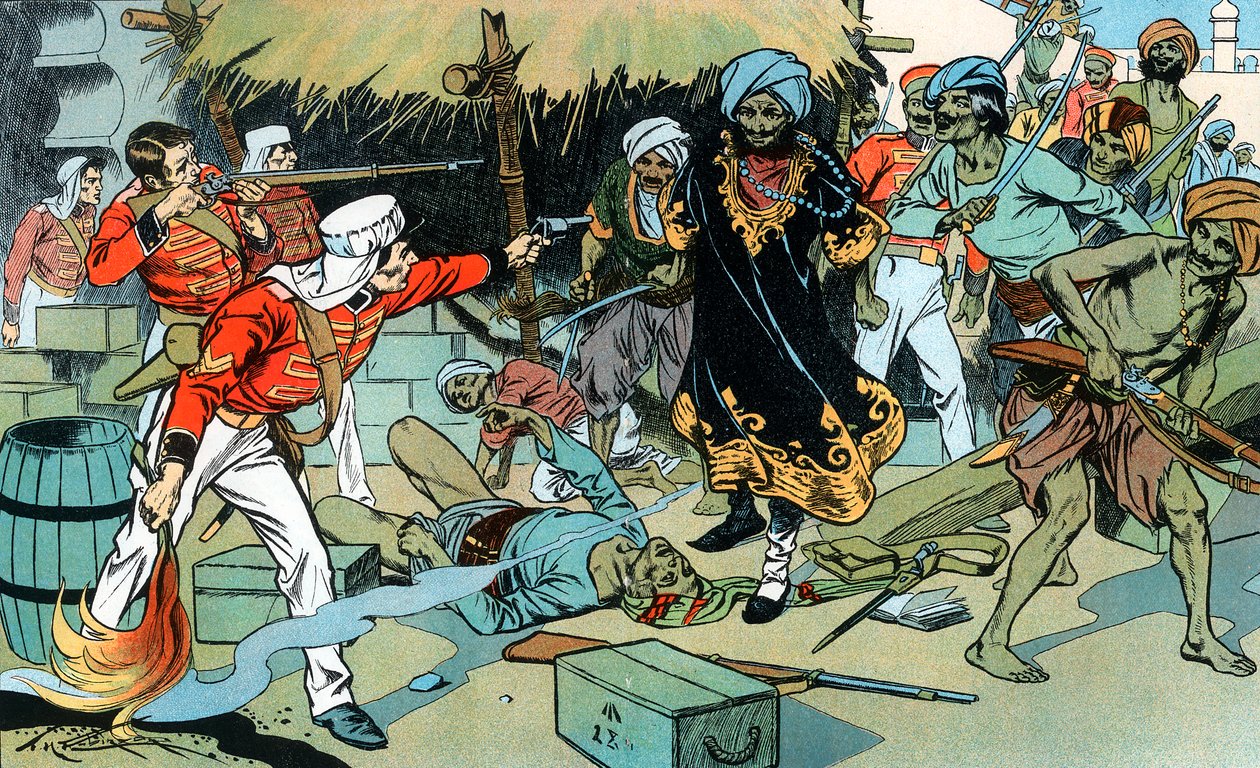 Buntownicy atakujący magazyn w Delhi, bunt indyjski, 11 maja 1857 c1900 autorstwa Unbekannt