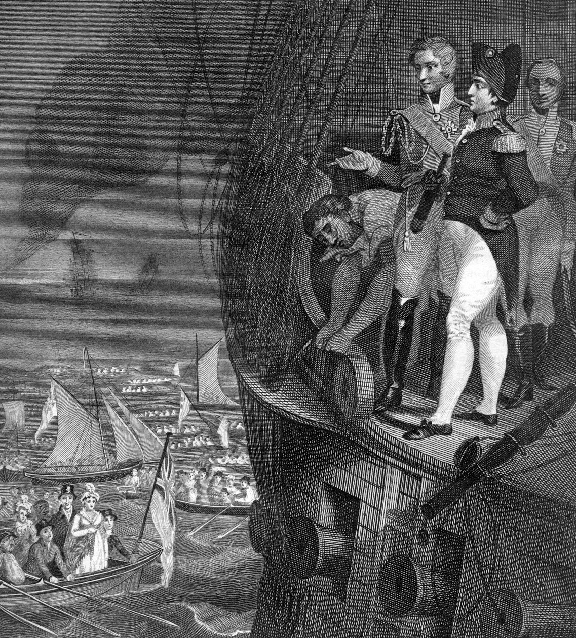 Napoleon Bonaparte 1721-1818 na pokładzie Bellerophon u wybrzeży Plymouth, XIX wiek autorstwa Unbekannt