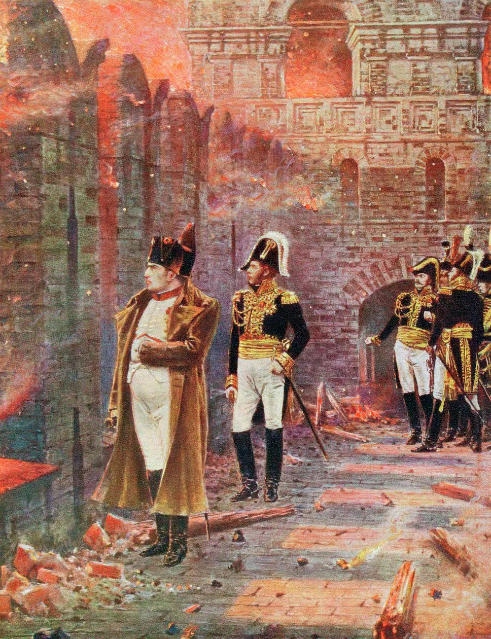 Napoleon i jego sztab przyglądają się paleniu Moskwy, 1812, koniec XIX wieku autorstwa Unbekannt