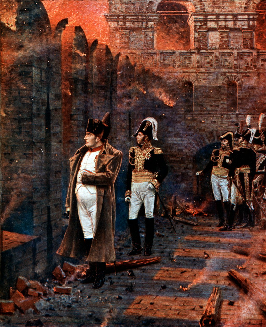 Napoleon i jego sztab przyglądają się paleniu Moskwy, 1812, koniec XIX wieku autorstwa Unbekannt