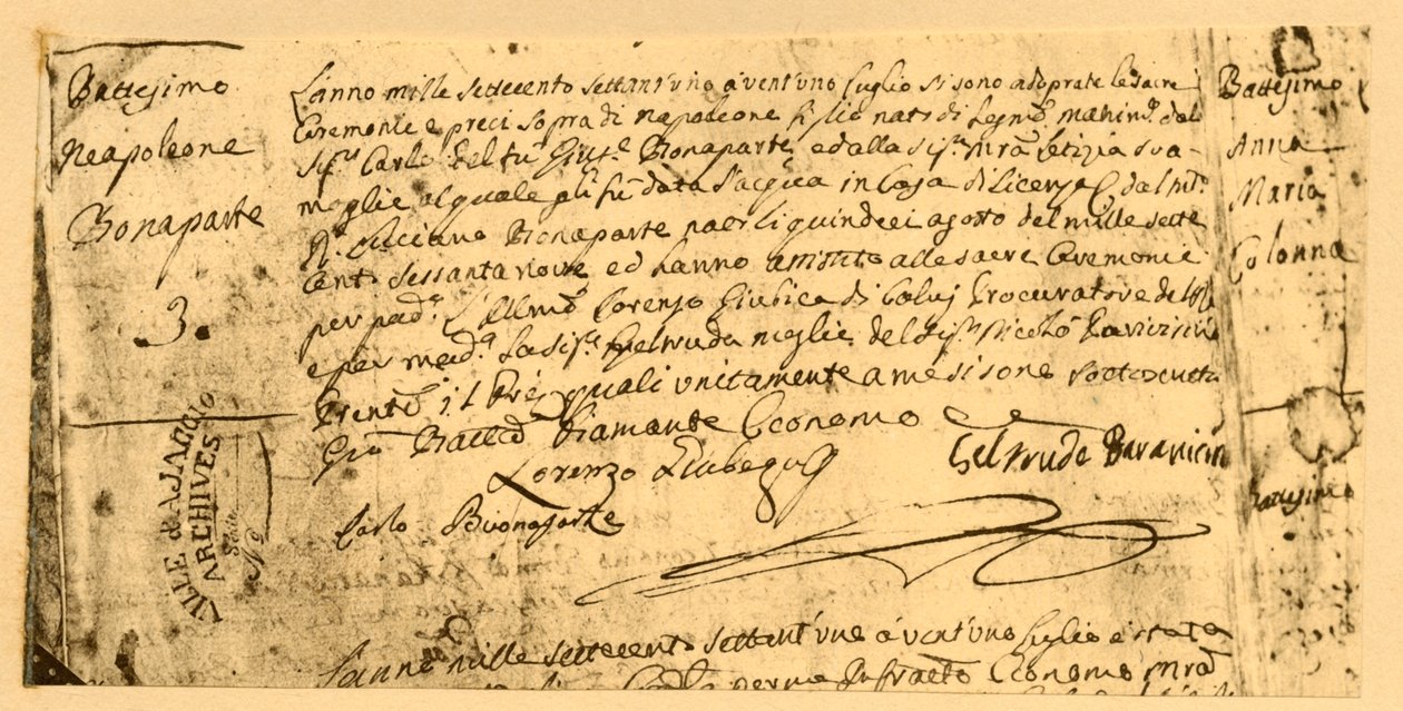Akt urodzenia Napoleona, 19 lipca 1782, 1921. autorstwa Unbekannt