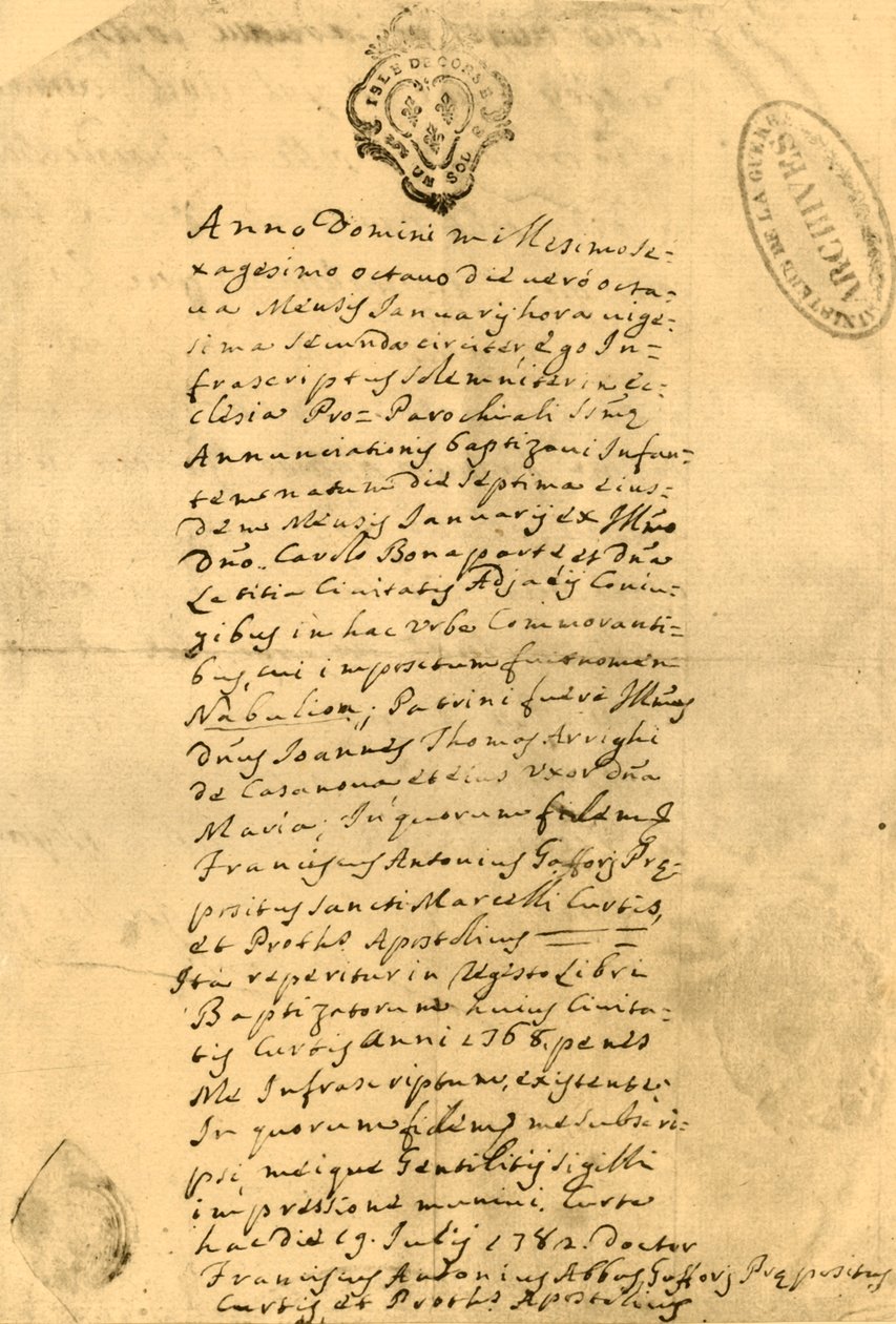 Akt urodzenia Napoleona, 21 lipca 1771, 1921. autorstwa Unbekannt