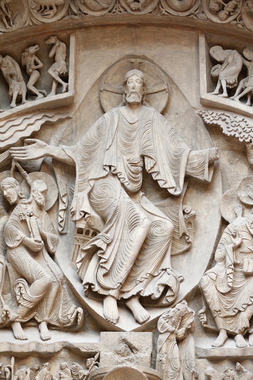 Narodowe Muzeum Zabytków Francuskich. Bazylika Sainte Marie Madeleine, Vezelay. Fasada zachodnia. Chrystus w chwale. Rzucać. Zbliżenie, Paryż, Francja autorstwa Unbekannt