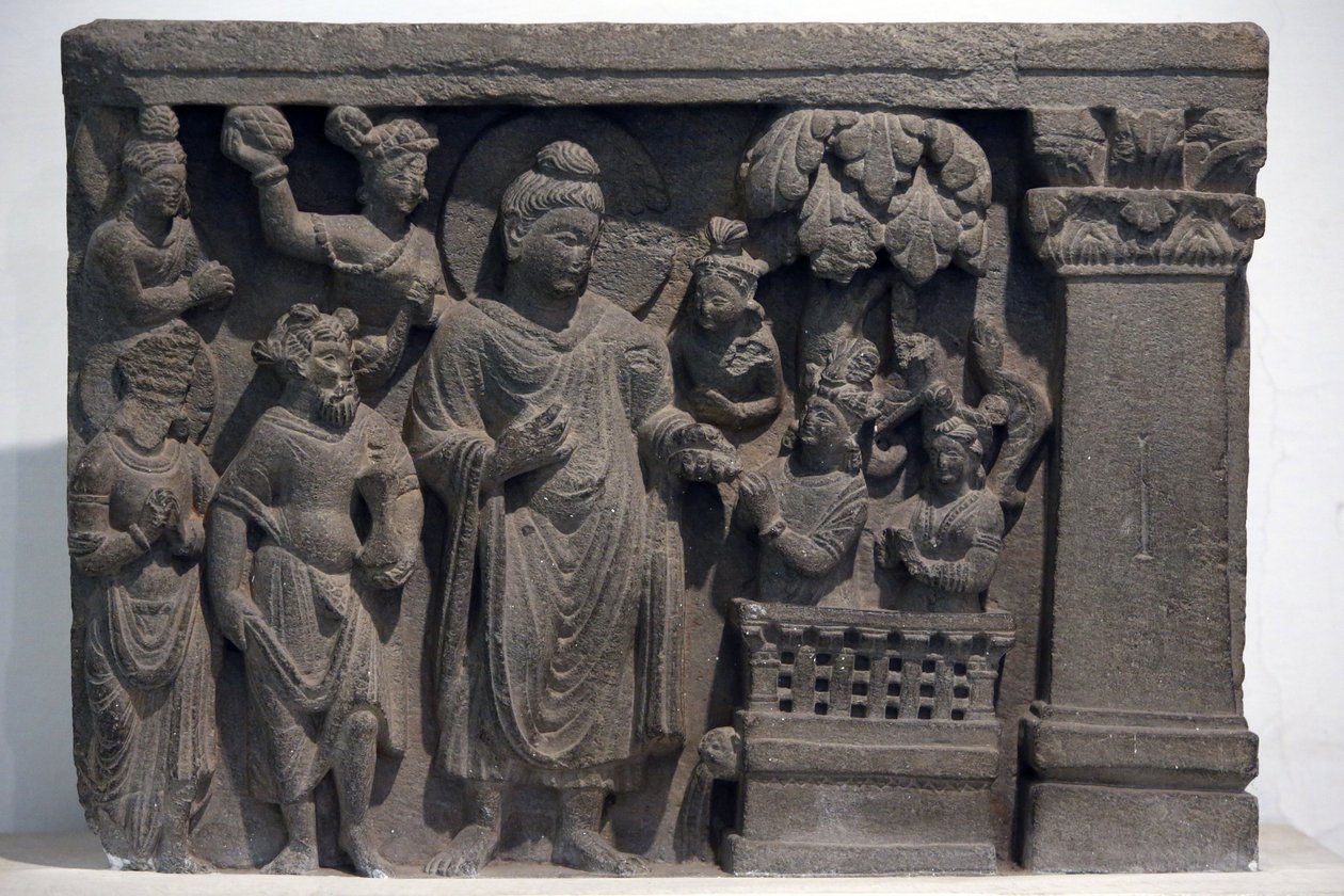 Muzeum Narodowe Indii, Delhi. Budda z Naga-Kaliką. Gandhara, II wiek n.e., Kamień. Pożyczka z muzeum Mayo College w Ajmer. Indie. autorstwa Unbekannt