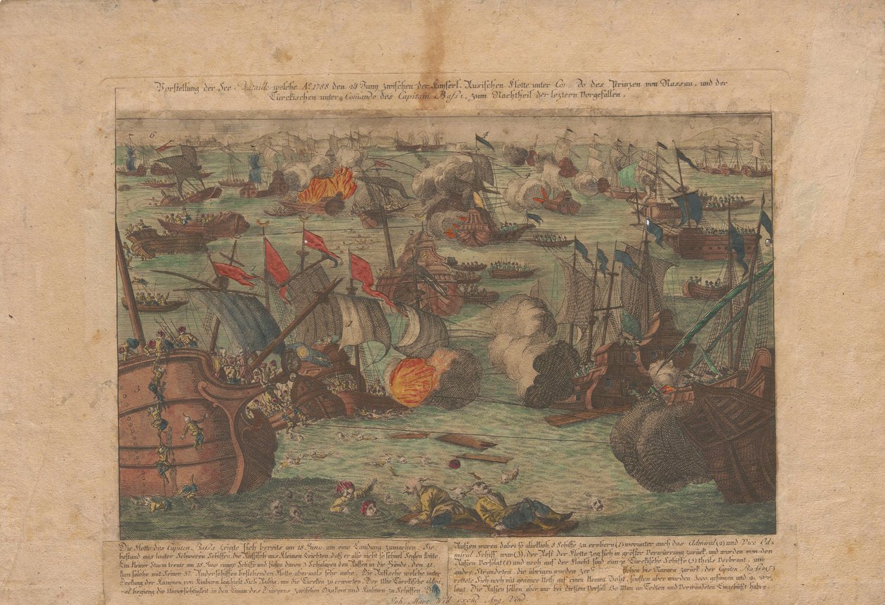 Bitwa morska między flotą rosyjską i osmańską na Morzu Czarnym 28 i 29 czerwca 1788, 1788. autorstwa Unbekannt