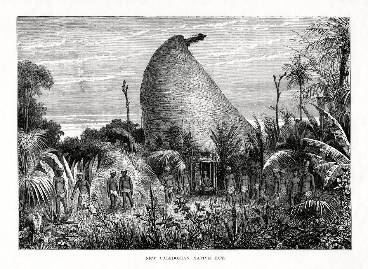 Nowokaledońska chata rdzennych mieszkańców, południowo-zachodni Pacyfik, 1877 autorstwa Unbekannt