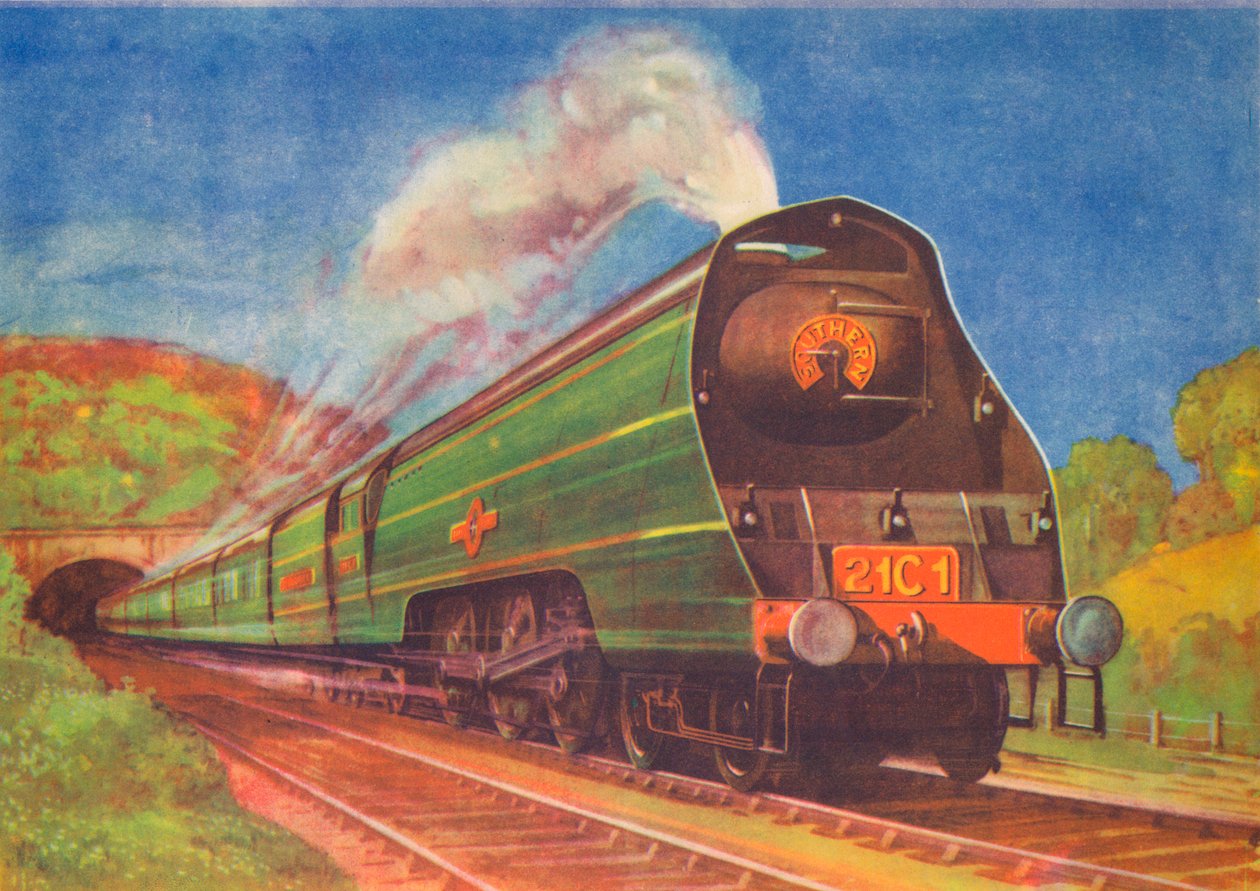 New Streamlined Express, marynarka handlowa, SR, opuszcza tunel Honiton, 1940 autorstwa Unbekannt