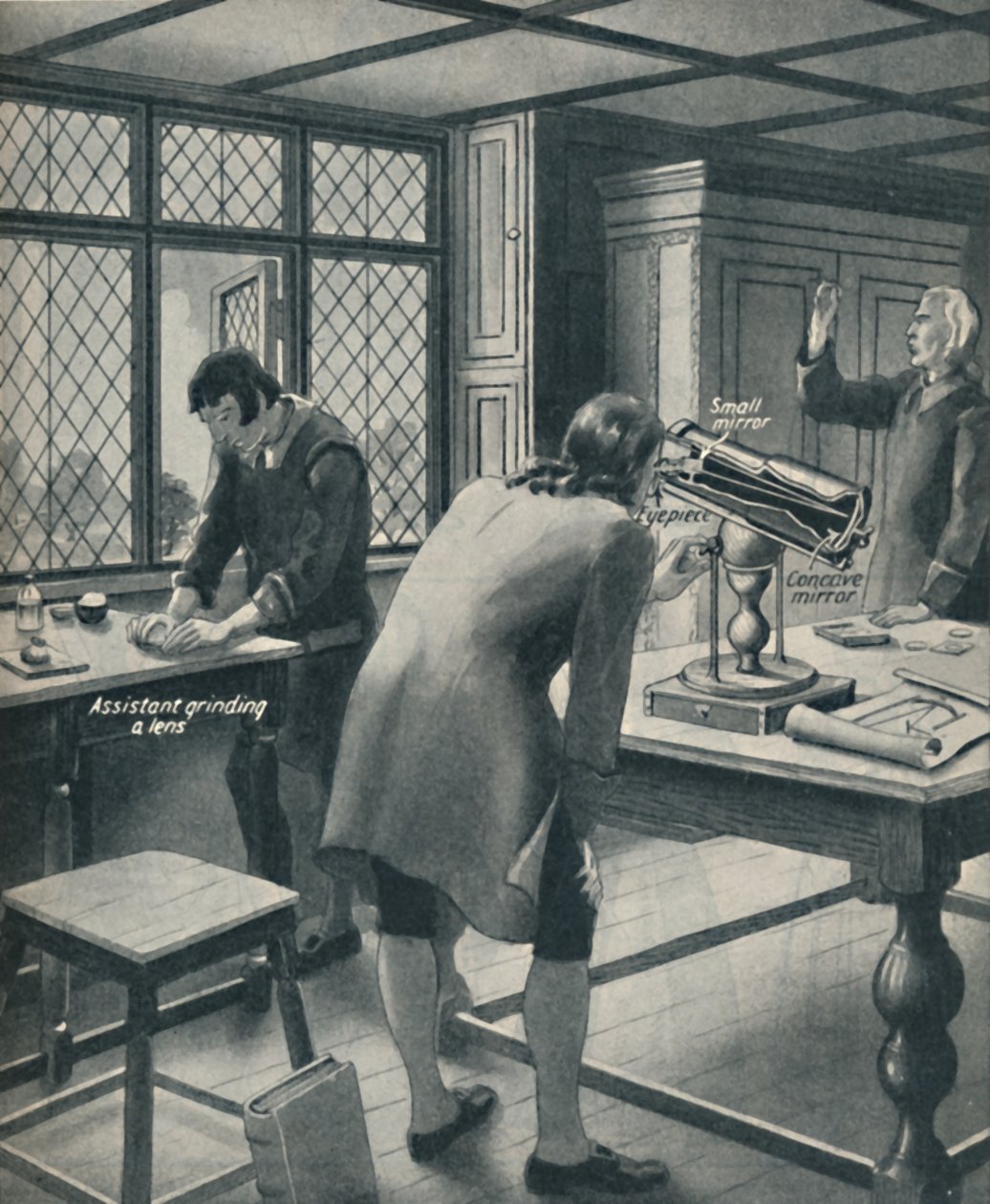 Newton wynalazł nowy teleskop, c1934 autorstwa Unbekannt