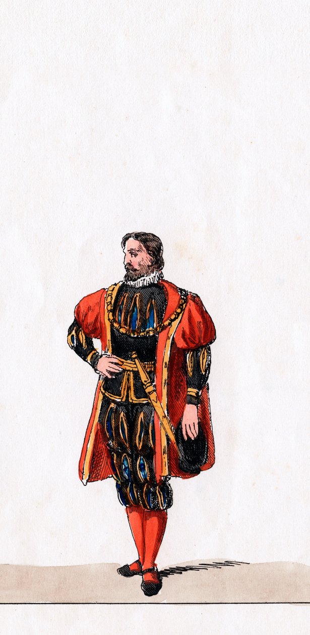 Szlachcic, projekt kostiumu do sztuki Szekspira Henryk VIII, XIX w. autorstwa Unbekannt