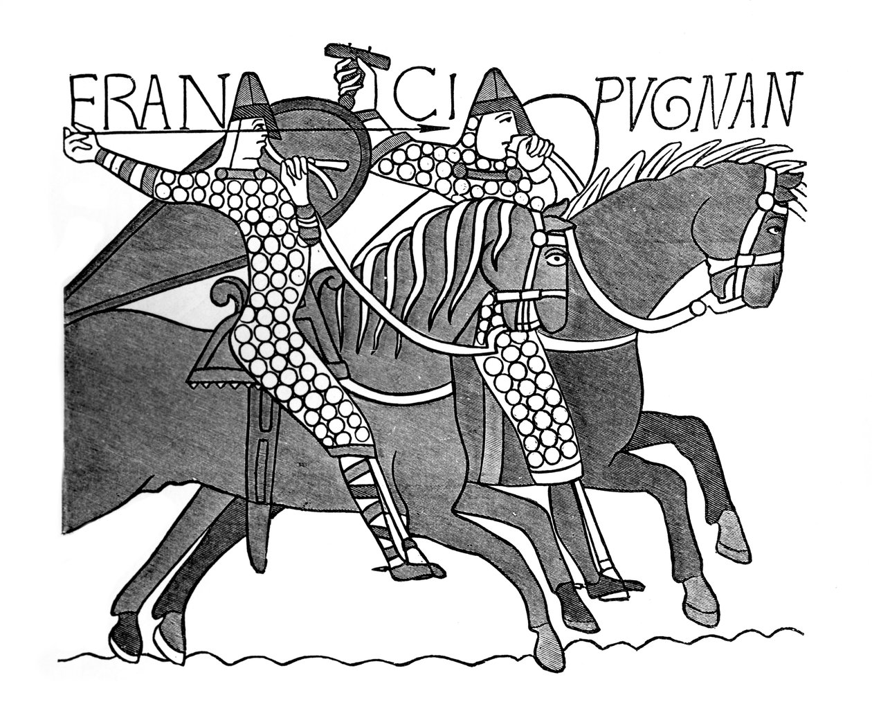 Rycerze normańscy, Gobelin z Bayeux, ok. 1070, 1870 autorstwa Unbekannt