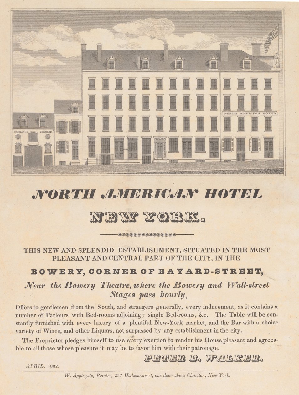 North American Hotel, Nowy Jork, kwiecień 1832. autorstwa Unbekannt