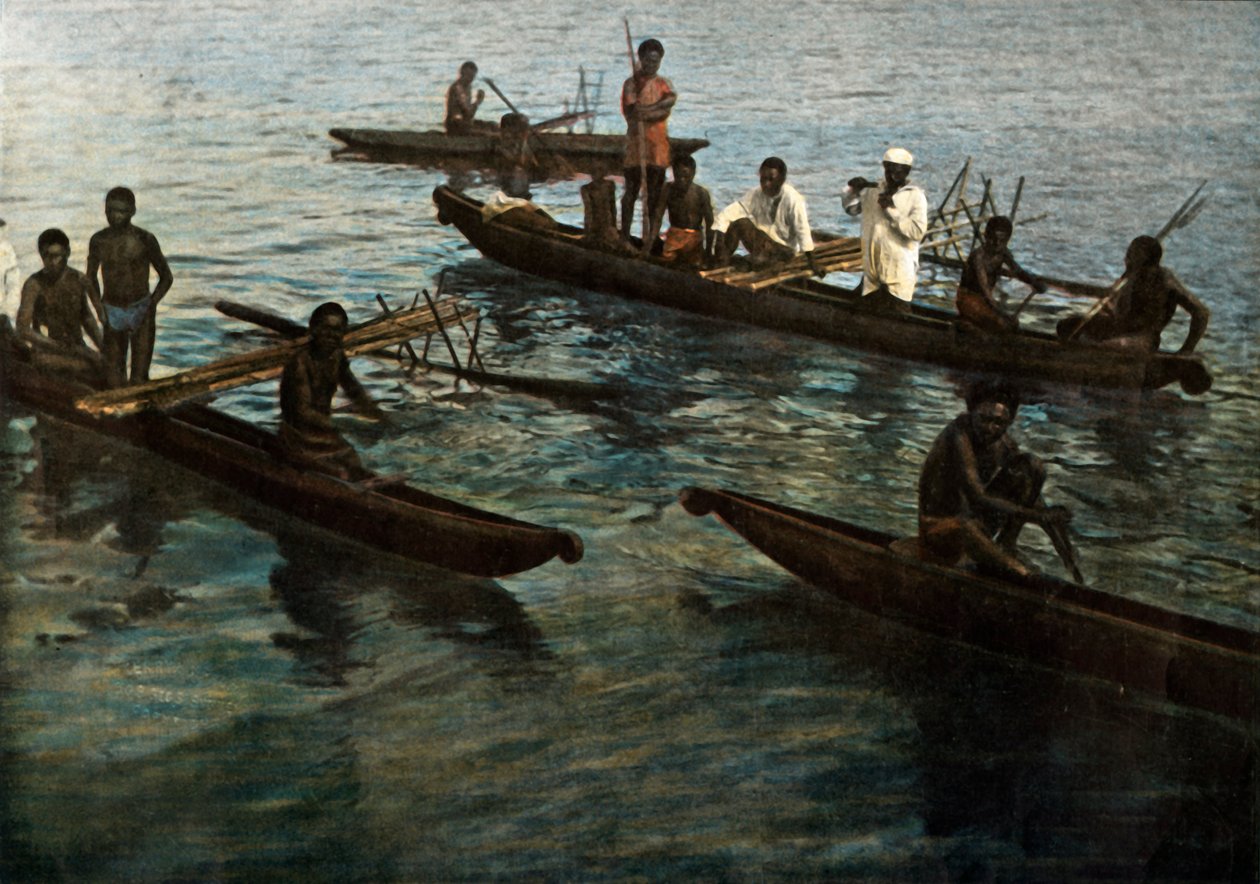 Nowa Gwinea. Papuaskie kajaki, Papua Nowa Gwinea. Kajaki papuaskie, 1900. autorstwa Unbekannt