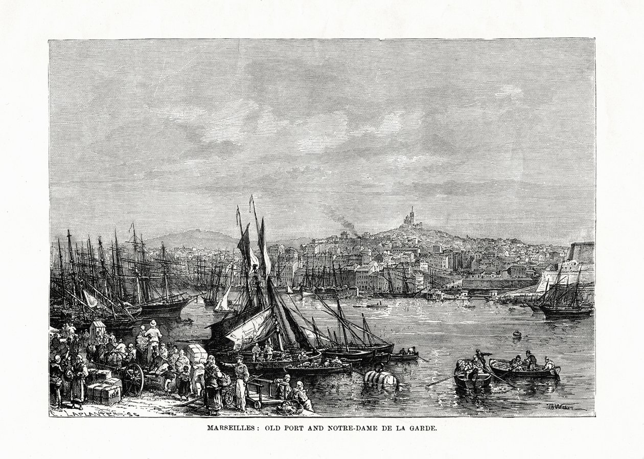Stary port i Notre Dame de la Garde, Marsylia, Francja, 1879 autorstwa Unbekannt
