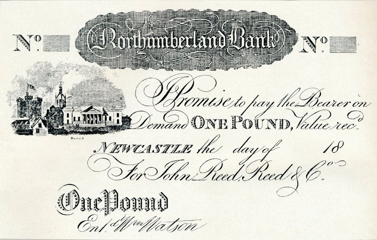 Jednofuntowy banknot wystawiony dla Northumberland Bank, c1820 autorstwa Unbekannt