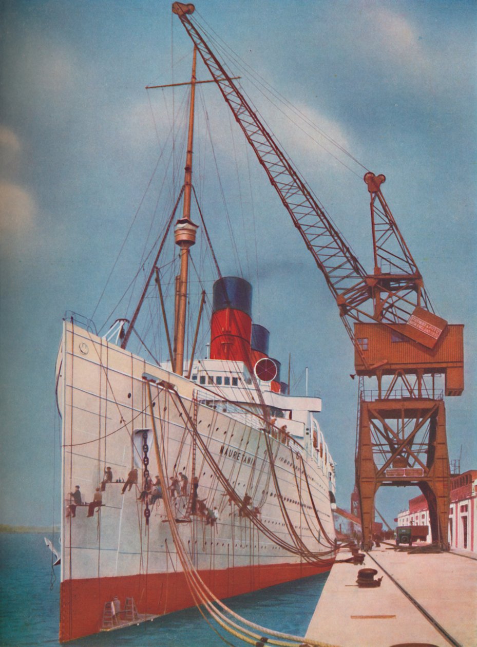Jeden z najpopularniejszych liniowców transatlantyckich, Mauretania w Southampton, 1937 autorstwa Unbekannt