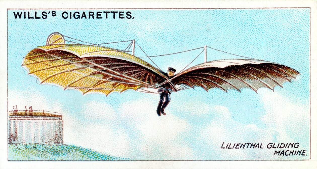 Otto Lilienthal, niemiecki pionier szybownictwa i wynalazca lotnictwa, latający jednym ze swoich szybowców autorstwa Unbekannt