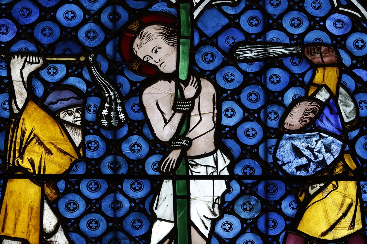 Katedra Matki Bożej w Strasburgu. Witraż. Chrystus w swojej męce. Biczowanie. 14 wiek. Strasburg. Francja. autorstwa Unbekannt
