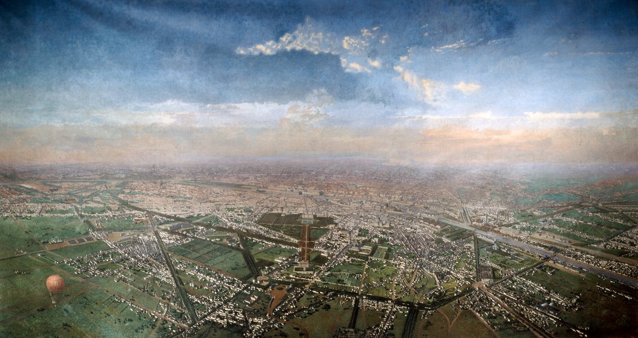 Ogólny widok Paryża, zaczerpnięty z Obserwatorium w balonie, 1855 autorstwa Unbekannt
