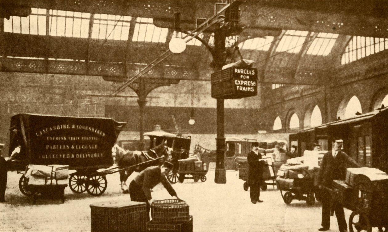 Napowietrzny elektryczny transporter paczek, Victoria Station, Manchester, 1930. autorstwa Unbekannt