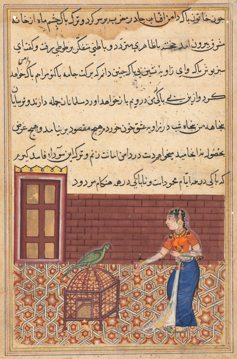 Strona z Tales of a Parrot Tuti-nama: Pięćdziesiąta pierwsza noc: Papuga zwraca się do Khujasta..., c. 156 autorstwa Unbekannt