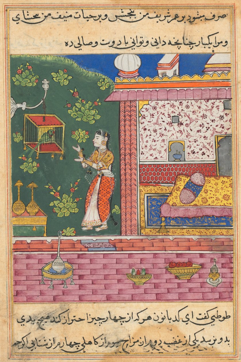 Strona z Tales of a Parrot Tuti-nama: Trzydziesta noc: Papuga zwraca się do Khujasta..., ok. 1930. 1560. autorstwa Unbekannt