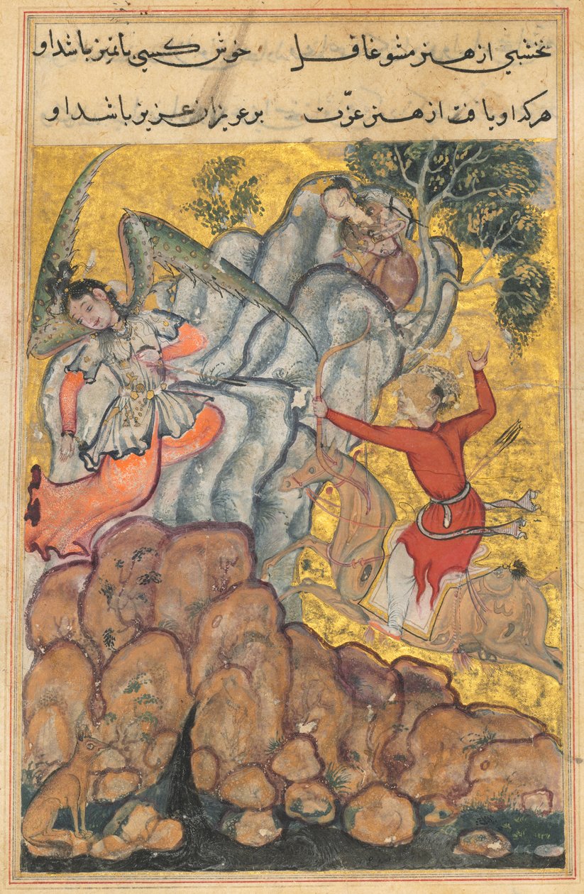 Strona z Opowieści papugi Tuti-nama: Trzydziesta czwarta noc: Trzeci zalotnik..., c. 1560. autorstwa Unbekannt