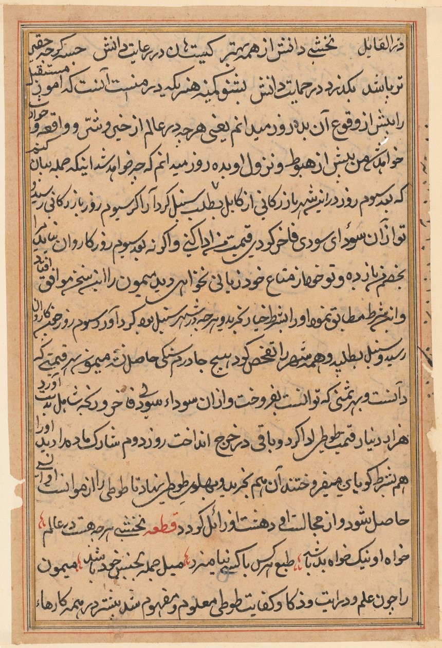 Strona z Opowieści papugi Tuti-nama: strona tekstowa, c. 1560. autorstwa Unbekannt